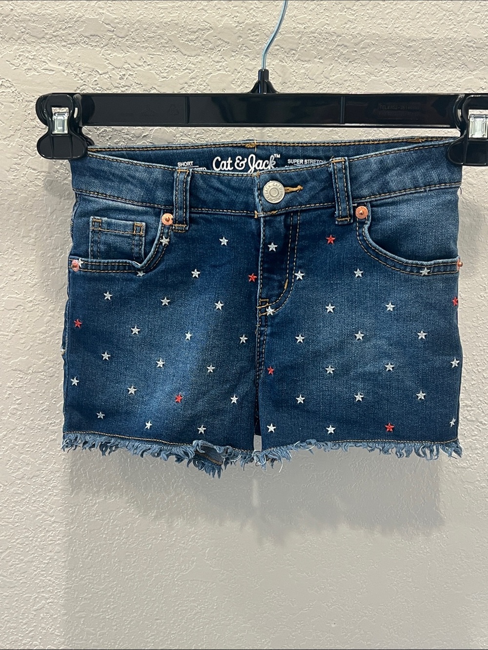 Cat & Jack Dark Blue Denim Shorts with Red & White Star Embroidery
